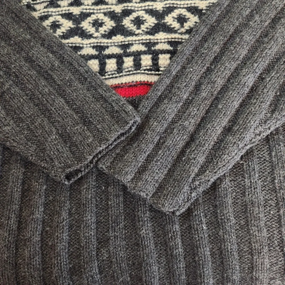 Vtg J. Crew Oarsman Men's L 100% Wool Sweater Gray Fair Isle Roll Neck Fisherman